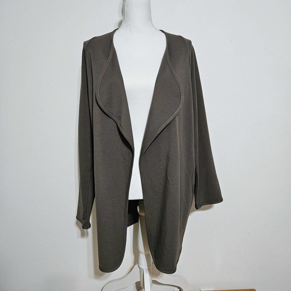 Clara Sun Woo Open Front Cardigan Sz S Drape Front Pockets Dark‎ Taupe USA Made - Picture 1 of 7